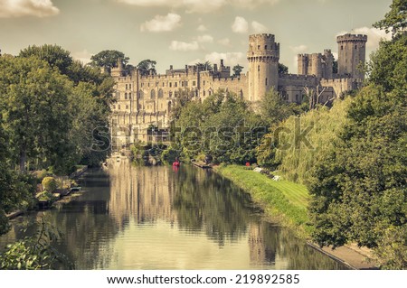 Warwick castle from outside. It is a medieval castle built in 11th century and a major touristic attraction in UK nowadays. Toned photo