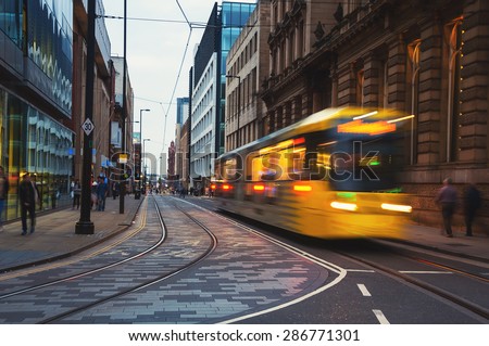 Similar – Image, Stock Photo Tram in the twilight Town