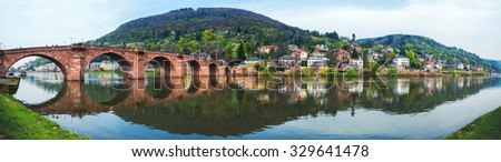 Panoramic view of famous town Heidelberg in Germany. The Old Bridge over the River Neckar in spring