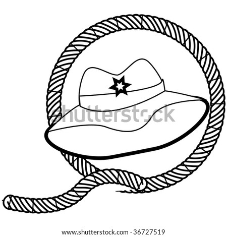 A Vector Illustrated Stamp Of A Cowboy Hat And Rope - 36727519 ...