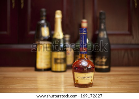 TORONTO - DECEMBER 30, 2013: Bottle of VS Courvoisier Cognac, imported liquor from France.