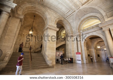 NEW YORK - May 29, 2015: The New York Public Library has nearly 53 million items, and is the second largest public library in the United States, and fourth largest in the world.