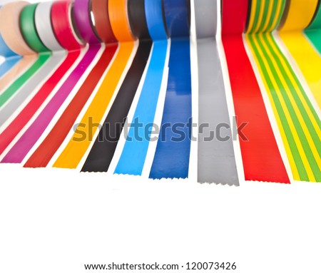 border of colourful insulating adhesive tape isolated on white background