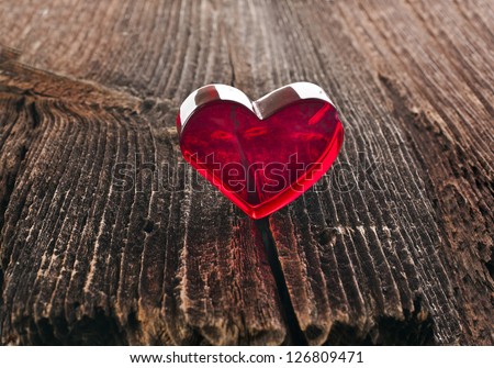 Love heart on break wood texture background, valentines day card concept