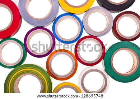 colored circles roll of adhesive tape isolated on white background