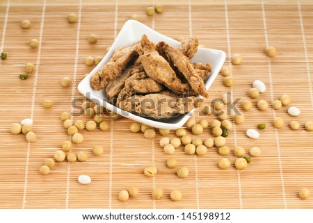 raw soy meat alternative food in bamboo napkin table