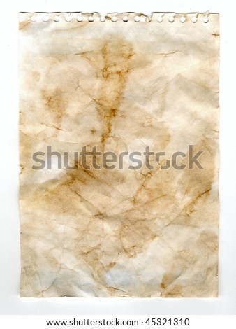 old  notebook paper isolated on white background