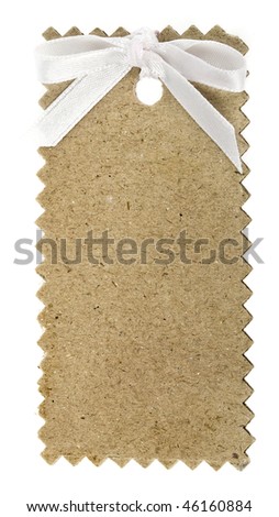 cardboard tags with ribbon bow isolated on white background