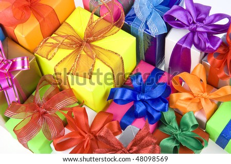 gift colorful boxes with ribbon bow