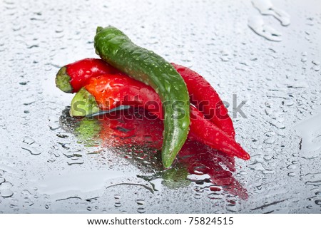 red hot chili pepper with water  drops