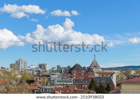 Similar – Image, Stock Photo Cloud over church roof and residential house
