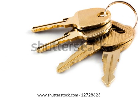 A bunch of keys isolated against a clean white background