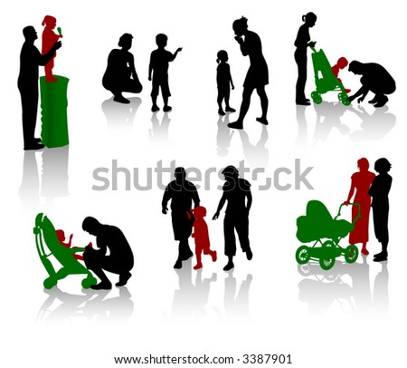 Silhouettes Of Parents With Children Stock Vector Illustration 3387901 ...