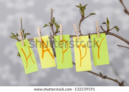 Happy Easter and spring concept colorful photo - happy letters