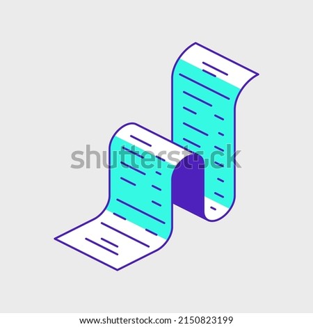 Long receipt or bill isometric vector icon illustration