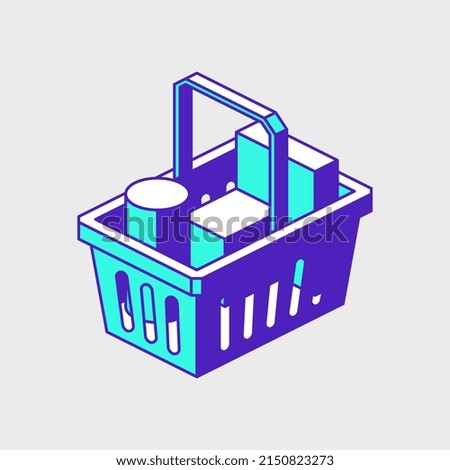 Filled shopping basket isometric vector icon illustration