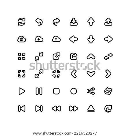 Cute Arrow outline icon set with media player related line icons