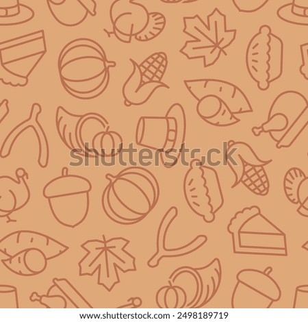 Subtle brown on brown thanksgiving outline seamless pattern