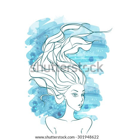 Vector girl. Stylish Design for Beauty Salon Flyer or Banner. Girl Silhouette. Cosmetics. Beauty. Health and spa. Fashion themes.