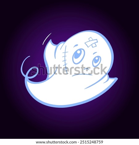 A very sad and lonely white ghost vector illustration on a dark purple background, perfect for Halloween themes and spooky fun