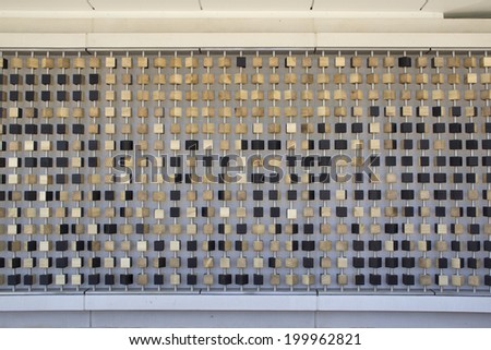 LONDON - APRIL 5. The black and white blocks on the cafe at Queen Elizabeth Olympic Park on April 5, 2014, opening day of the new public area in Stratford, London, UK.