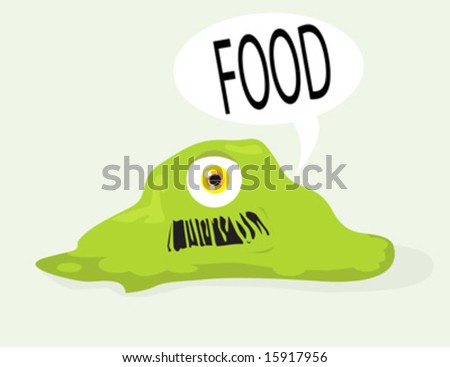 Illustration of a monster saying food