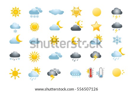 30 weather icons on white background