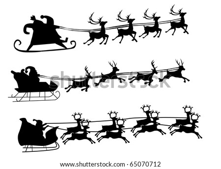 Silhouette Illustration Of Flying Santa And Christmas Reindeer ...