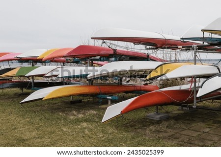 Similar – Image, Stock Photo Many canoes ready to go out