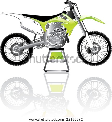Green Toxic Motorcross cycle on the stand (repair)
