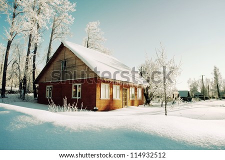 Similar – Image, Stock Photo Wooden cottages in winter forest at night