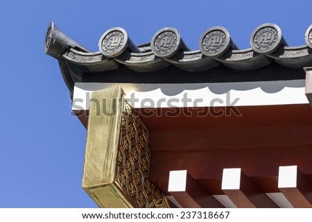Corner of Rooftop Japanese Temple with Blue sky