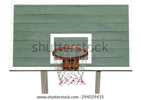 Old Basketball Hoop on Green Wooden Board with White background