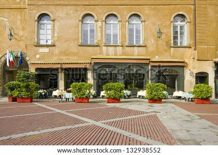 Italian architecture, colorful facade and windows. Colorful houses on Italy