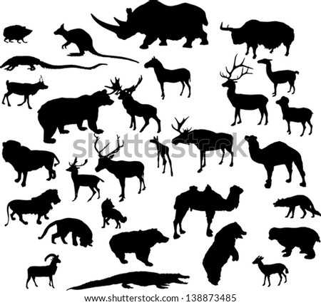 Illustration With Animal Silhouettes Collection Isolated On White