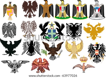 illustration with different heraldic eagles on white background