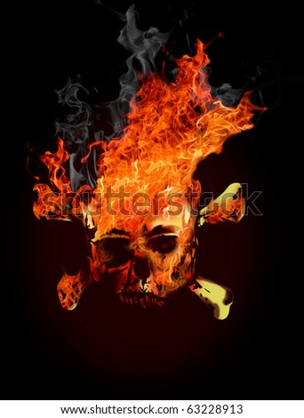 skull in flame on dark background