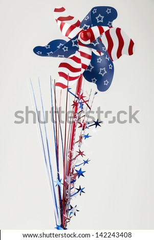 Red, white and blue July 4th holiday decorations isolated on a white background.