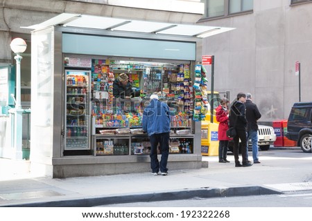 NEW YORK - APRIL 6:  A news stand is open for business in NYC\'s financial district.  Photo taken April 6, 2014.