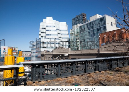 NEW YORK - APRIL 6:  Many styles of architecture can be seen from New York City\'s High Line Park.  Photo taken April 6, 2014.