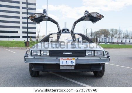 APRIL 26, 2015 - Woodbridge, NJ: A replica of the Back to the Future DeLorean is shown at the Cars of the Hollywood Screen car show.
