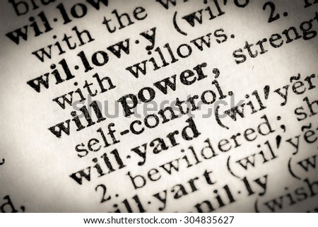 The words will power are in black text in a dictionary