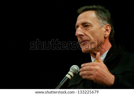 Montpelier, VT, USA - November 4, 2012: Governor Shumlin addresses voters at a Get Out the Vote Rally in Montpelier.
