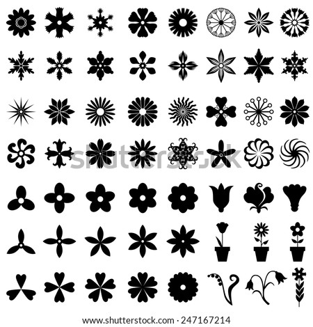 Vector Illustrations Of Set Of 64 Flowers Icons - 247167214 : Shutterstock
