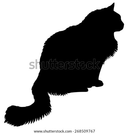 Vector Illustrations Of Silhouette Of Black Furry Cat In Profile ...