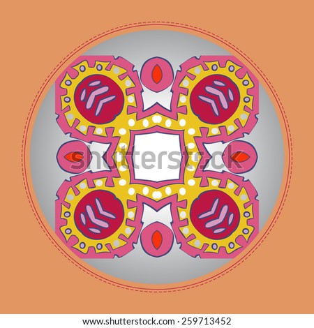 Card with floral circular pattern on a circle. Hand drawn.