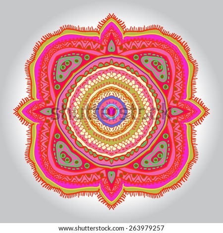 Circular pattern of colored oriental motif. Hand drawn.