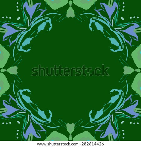 Circular  seamless pattern of  floral garland,  hole, spots,leaves, copy space. Hand drawn.