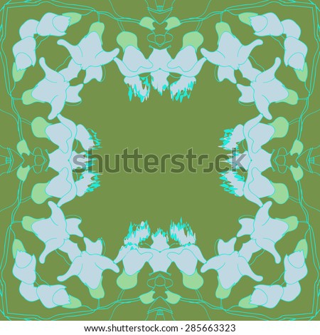 Circular  seamless pattern of  floral garland, branches, stripes, spots, wave, copy space. Hand drawn.