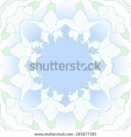 Circular  seamless pattern of  floral garland, branches, stripes, spots, wave,hole, copy space. Hand drawn.